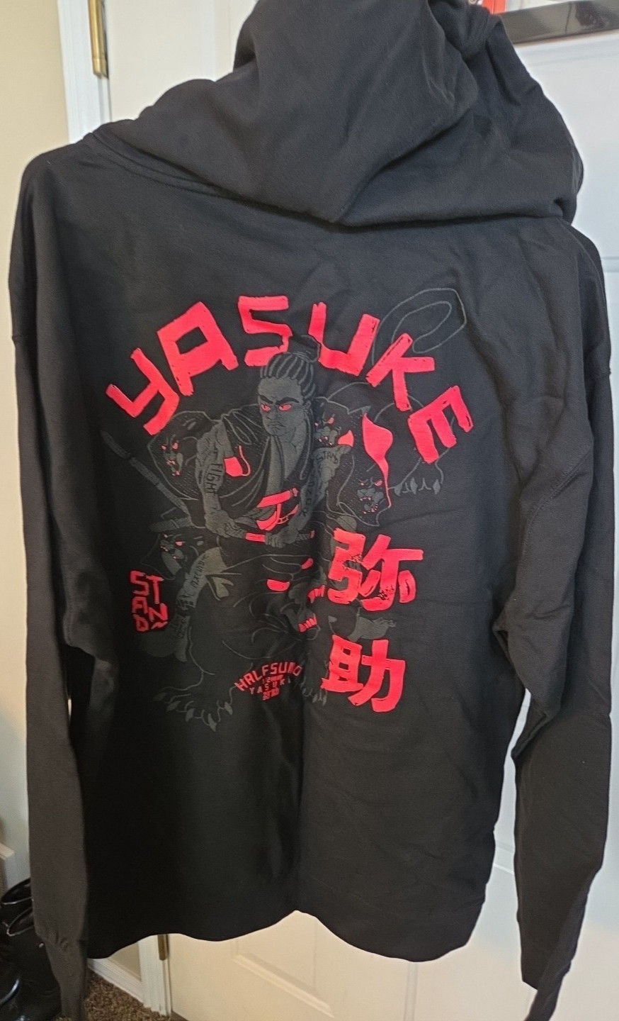 Yasuke Hoodie Size Large Black W/Red accents New