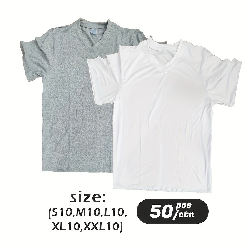50 Pack V-Neck Sublimation Blanks T-Shirts Mixed Sizes White Grey Polyester