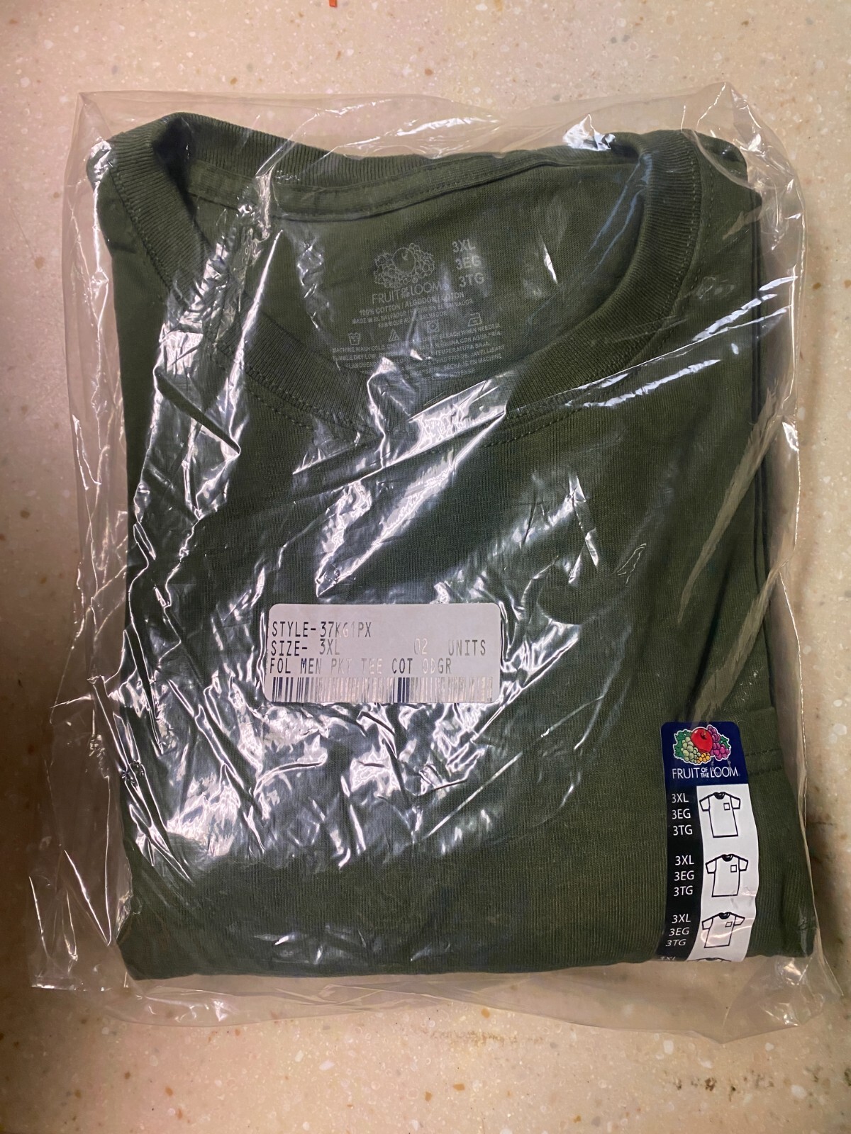 Pack of 2, OD Green, Fruit of The Loom S/S Pocket T-Shirts – 4XLarge
