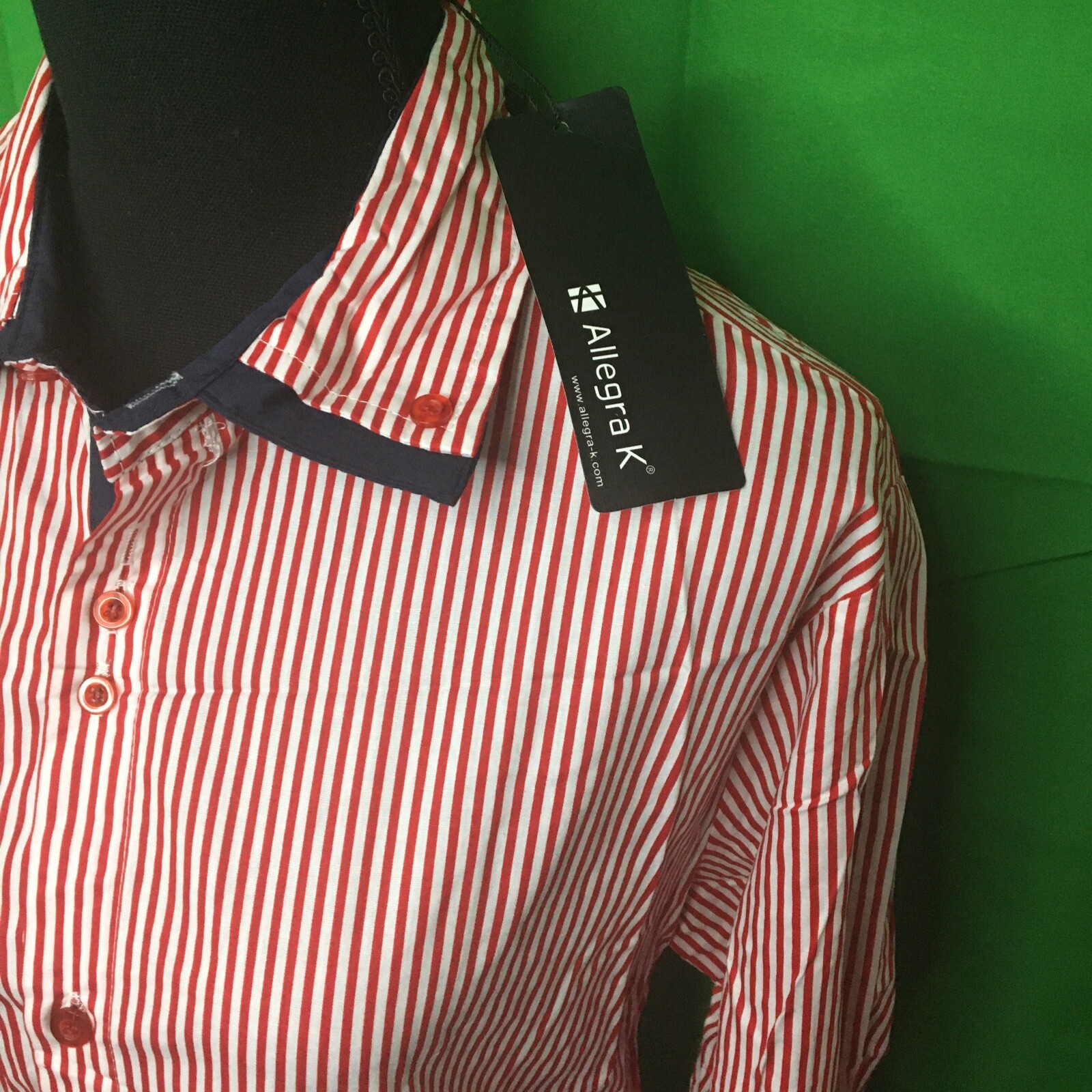 Allegra K Men’s White/Red Stripe Shirt NWT Size 38 Contrast Sleeve NWT Free Ship