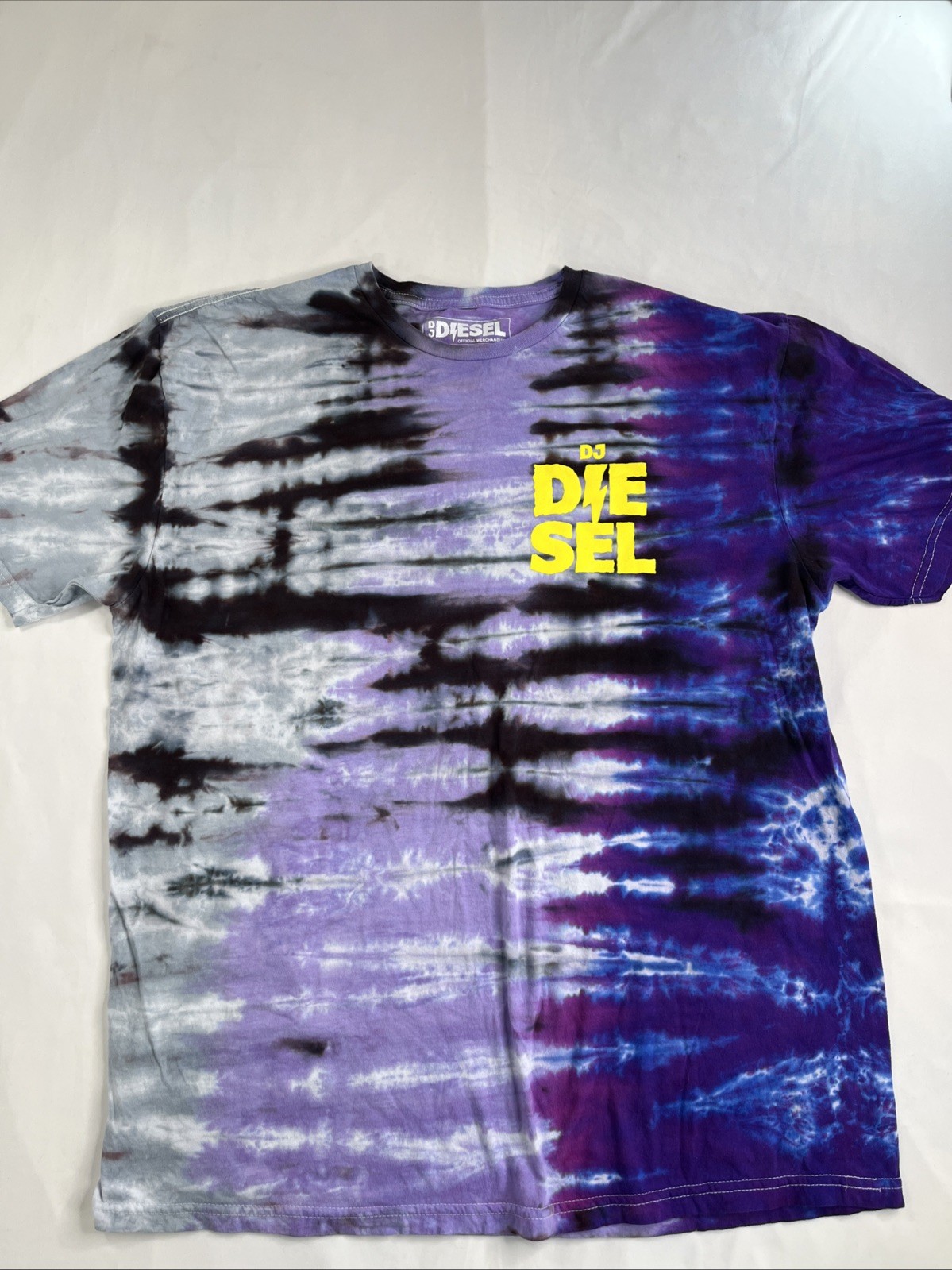 DJ Diesel Shaq Tie Dye T Shirt L Purple Rave EDM Front Back Print