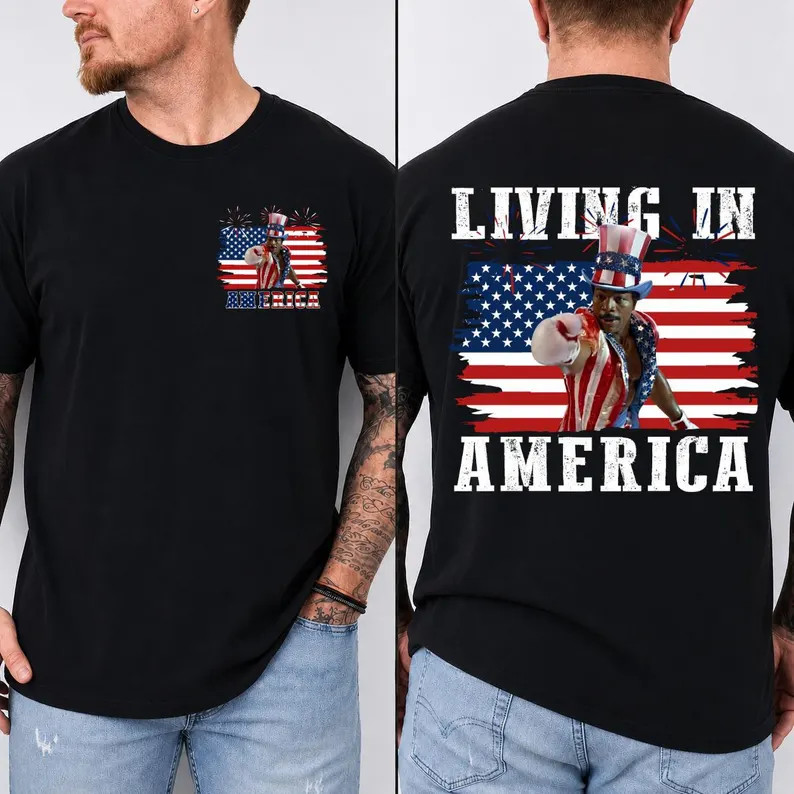 Apollo Creed Living In America Shirt Rocky Movie Patriotic Graphic
