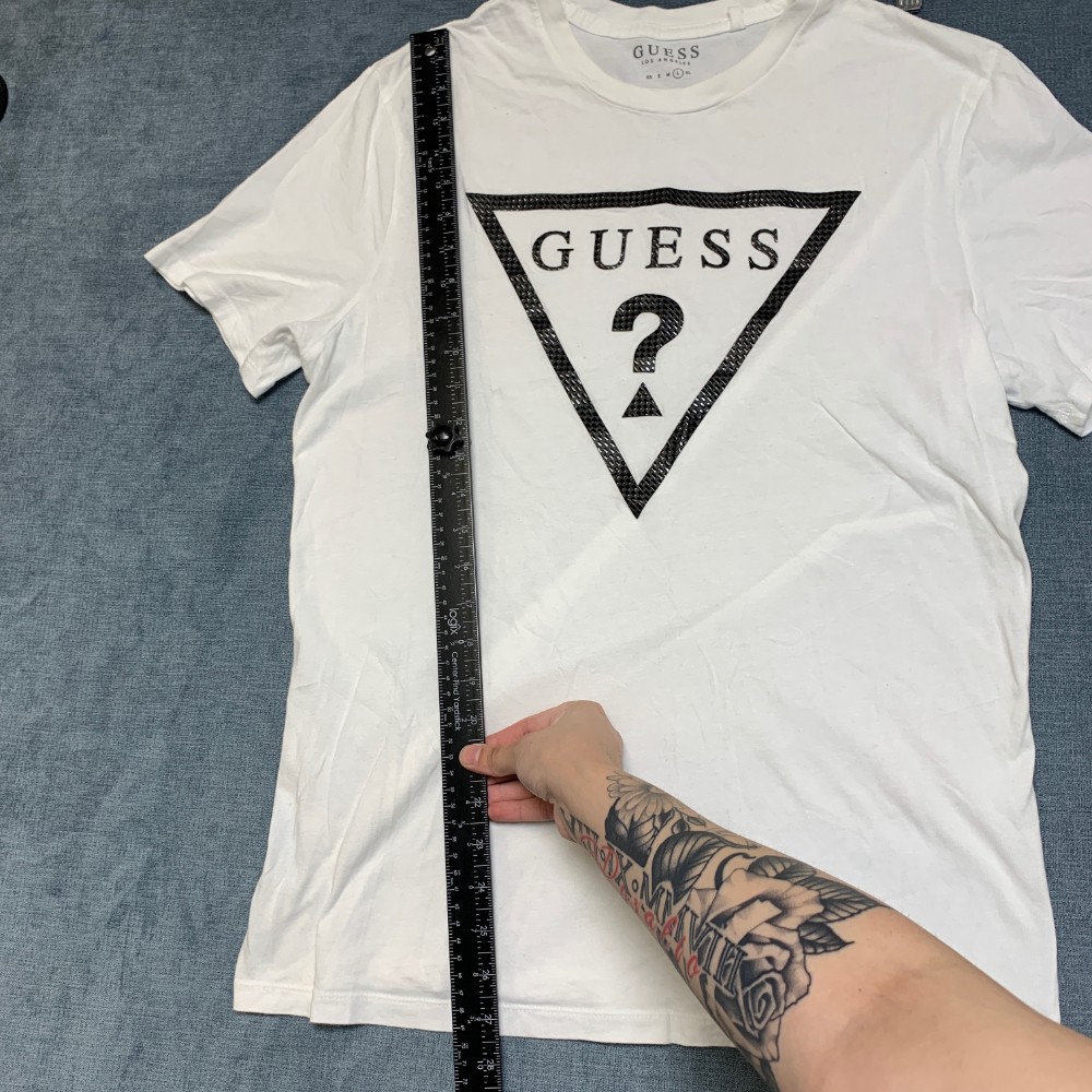 Guess T Shirt Mens Large White Graphic Spell Out Logo Crew Neck Short Sleeve