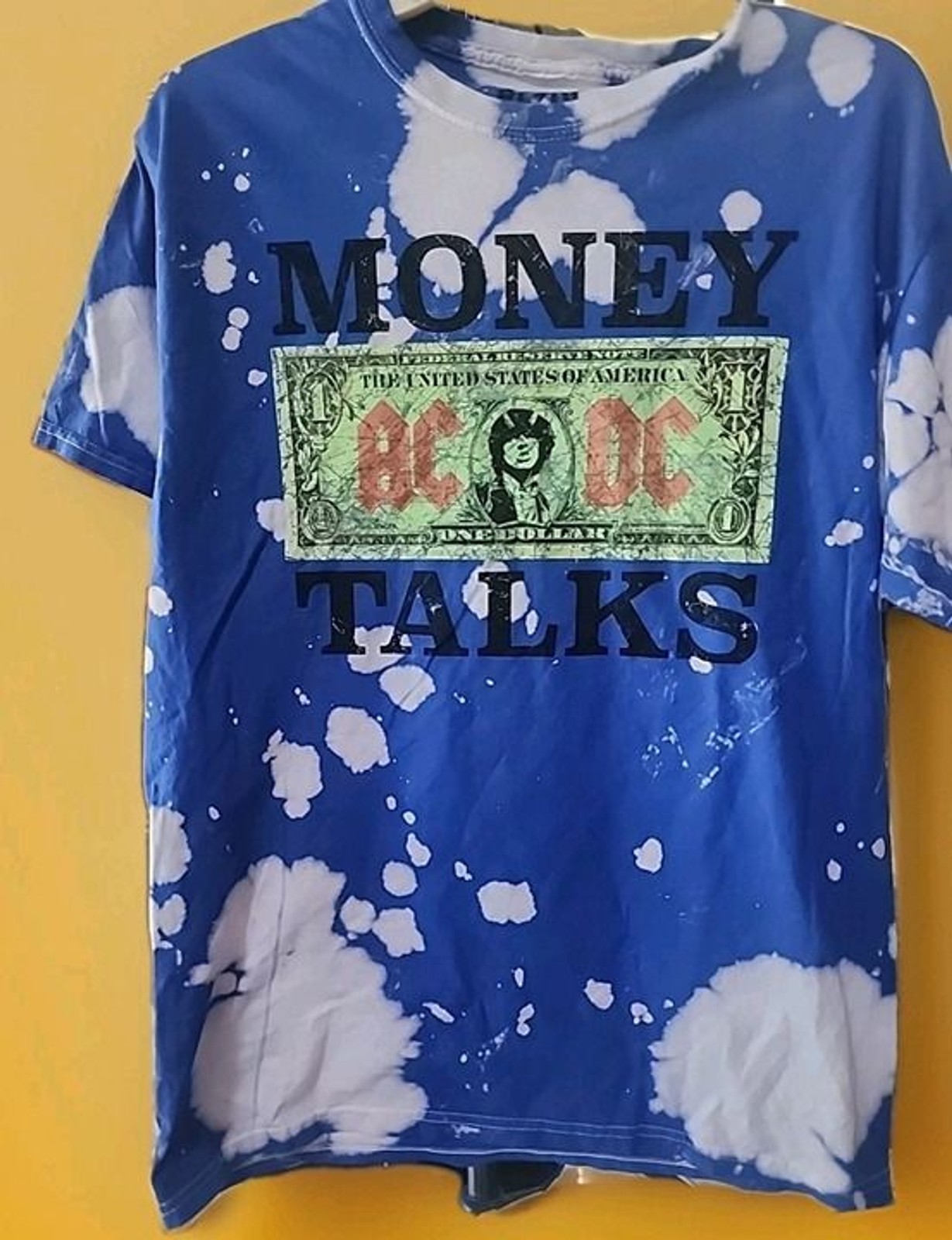 ACDC Mens T Shirt Size Small Blue Tye Dye Money Talks Band Tee Brand New A106
