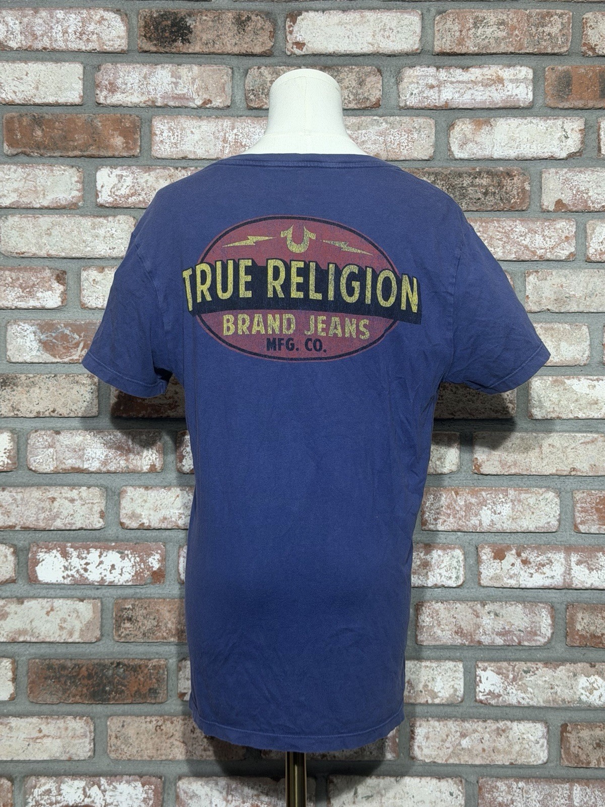 True Religion Vintage T-Shirt, World Tour Design – Size S, Blue & Red, YK2