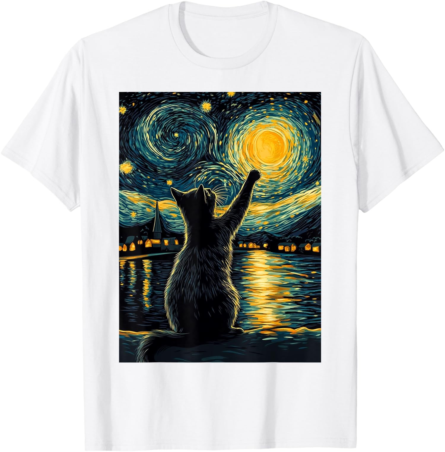 Black Cat Starry Night Gift for Cat Lover Unisex T-Shirt