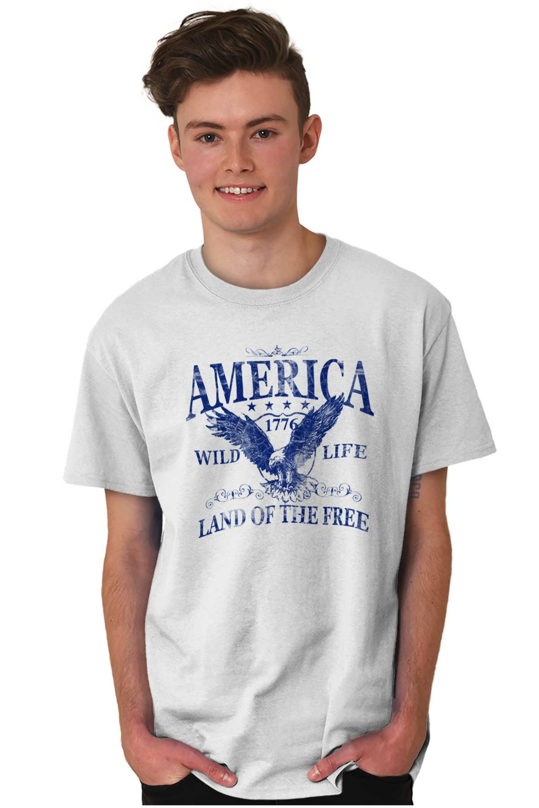 America Wild Life 1776 Land of the Free Adult Short Sleeve Crewneck Tee