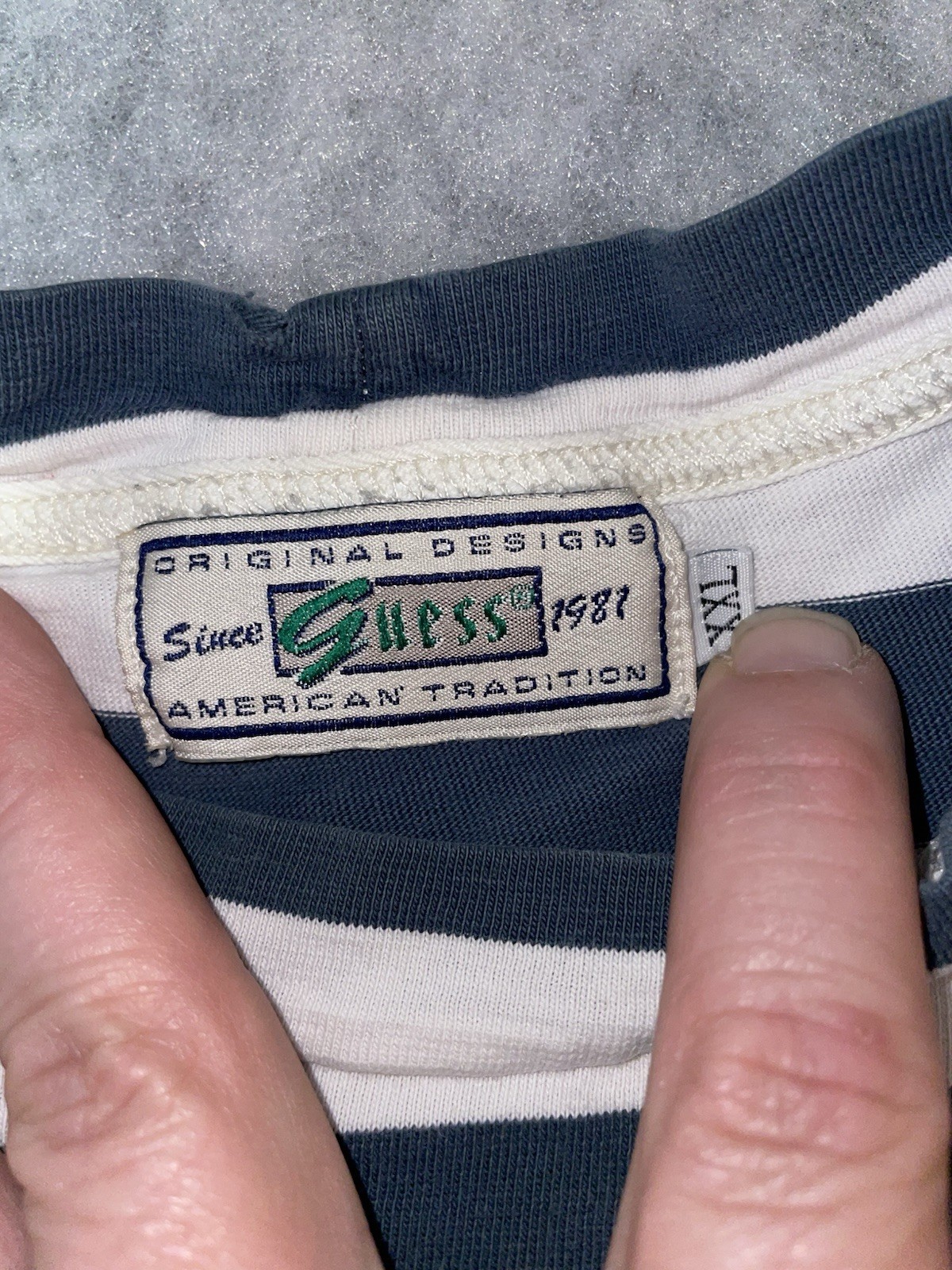 Vintage 90s Guess Jeans Usa Striped Shirt Mens XXL White Blue Shorts Sleeve
