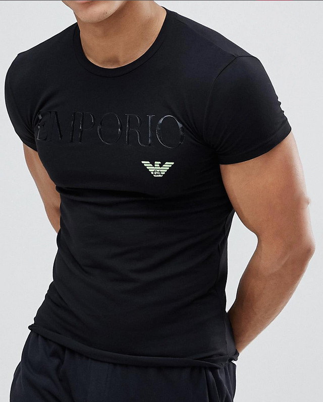 Emporio Armani Black Men’s T-Shirt Round Neck,Glossy print, Size M*L*XL*XXL,3XL