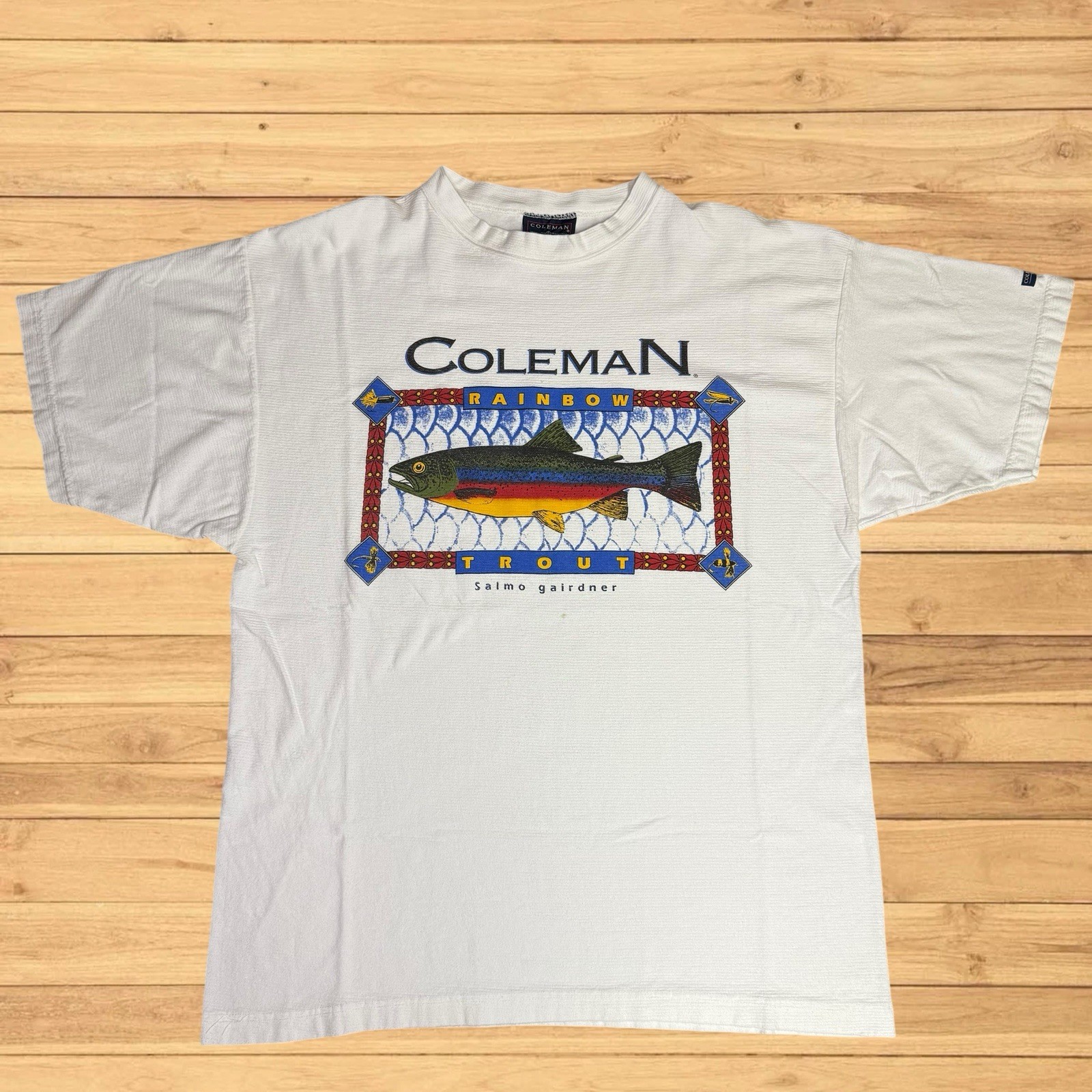 vintage coleman White Rainbow Trout Fishing T-shirt