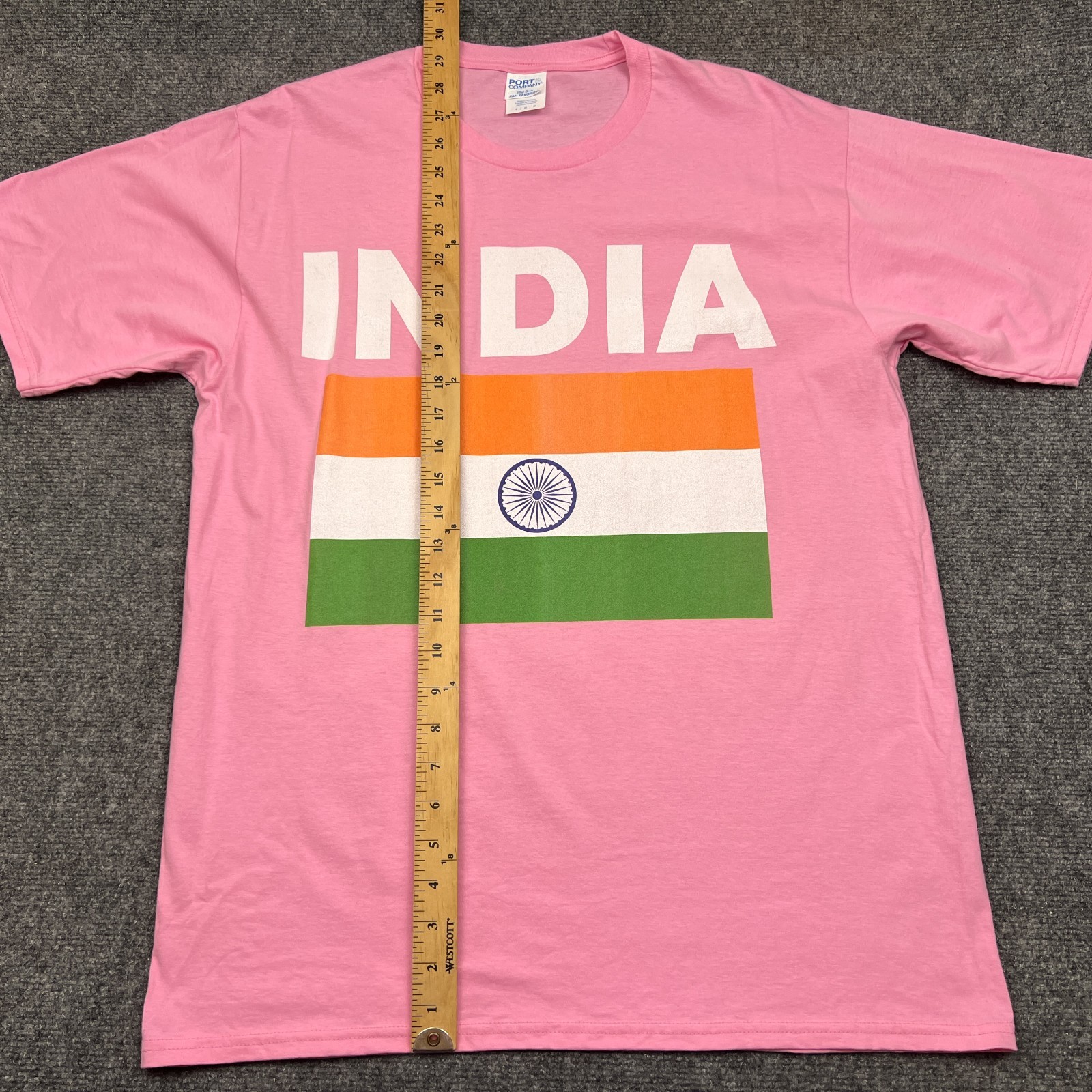 Port & Company Big India Flag Spell Out T Shirt Adult Large Pink Tee