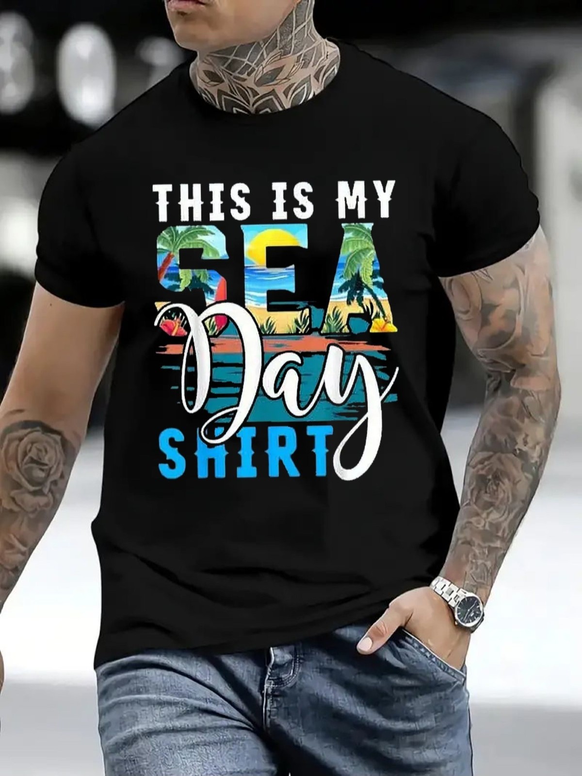 Men’s Trendy Letter Print Graphic T-Shirt Casual Streetwear Crew Neck Tee