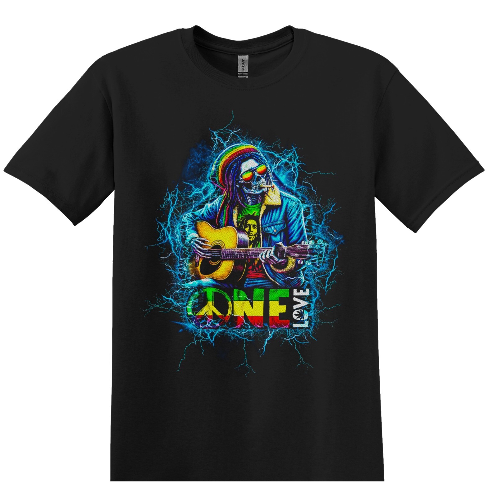 Bob Marley One Love Peace Band T-Shirt Black S-3XL