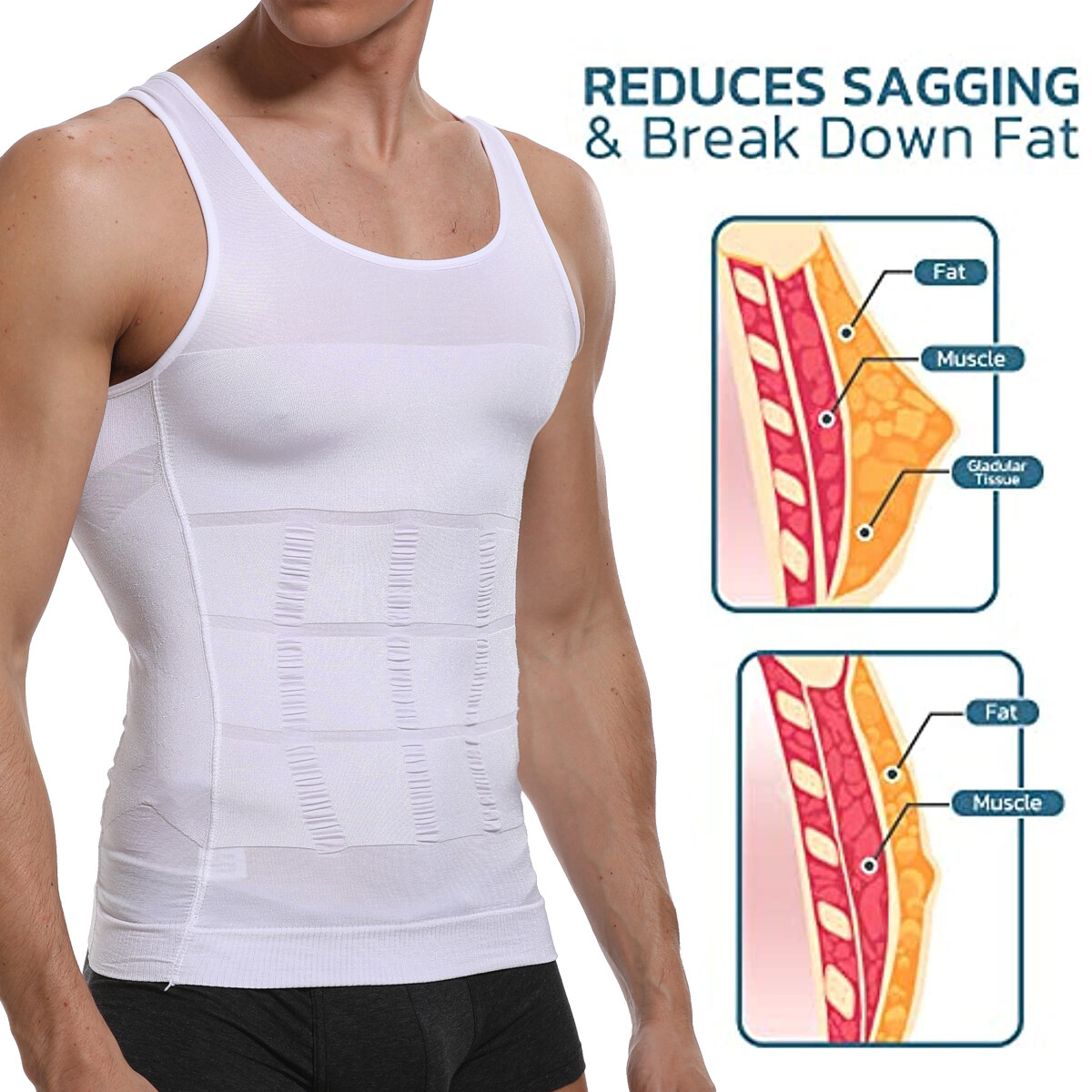 Mens Slimming Body Shaper Vest Gynecomastia Compression Shirts Tummy Control Top