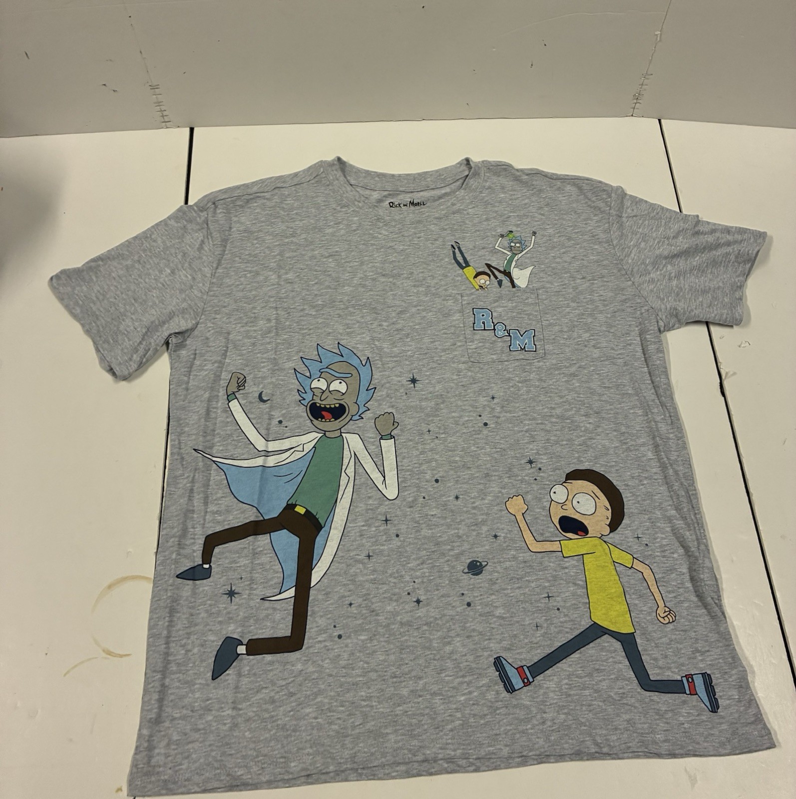 Rick & Morty T-shirt Short Sleeve Adult Swim Top Pocket, Size XXL All Over Print