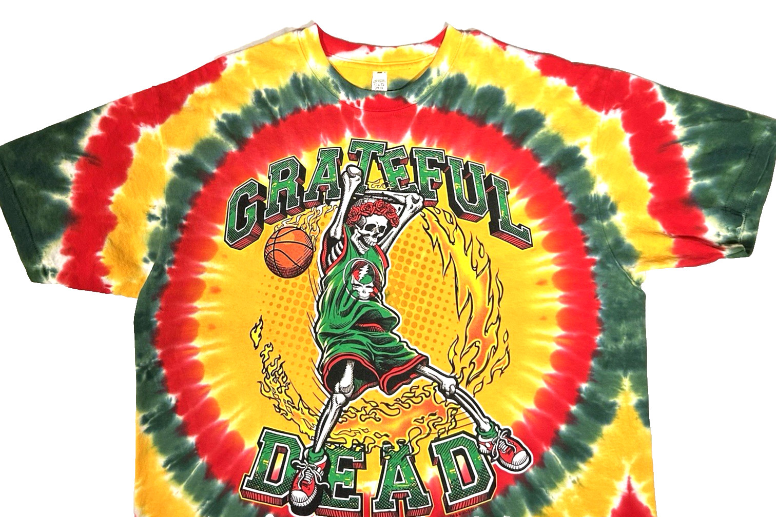 Grateful Dead Dunker Front/Back Graphic Grn/Red/Yellow Tie Dye T-Shirt Large New