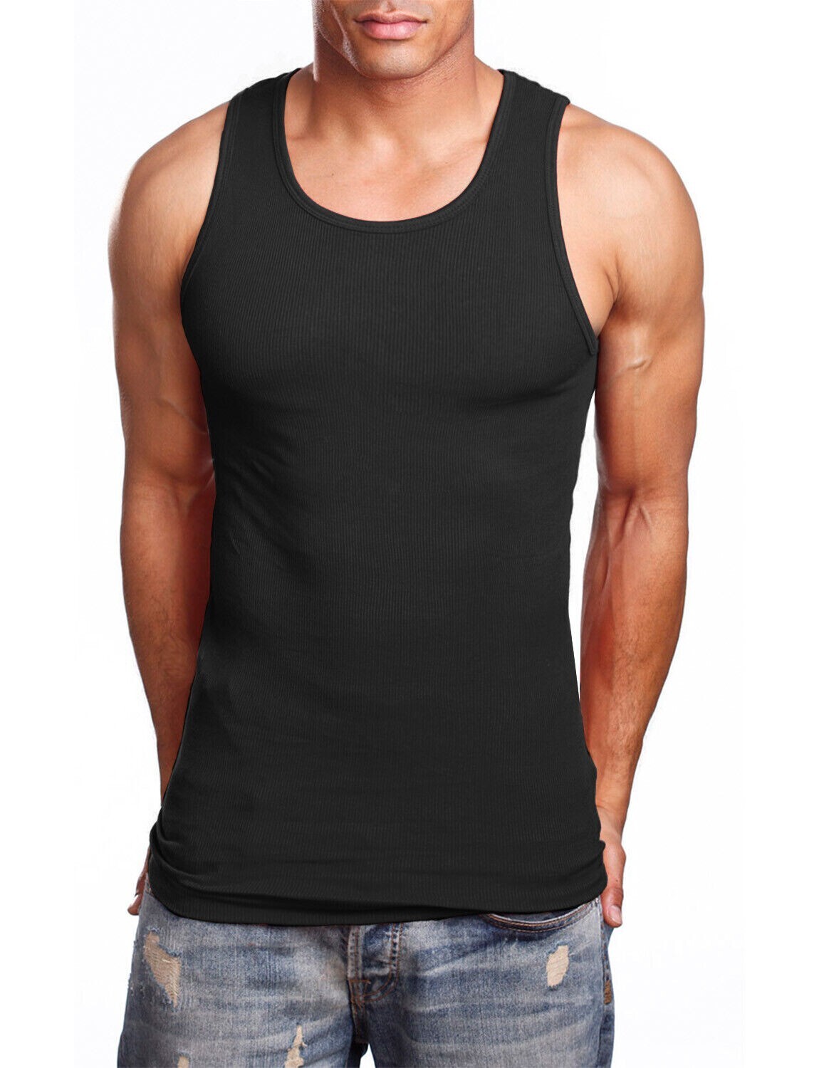 3 Black Men’s Egyptian Cotton Tank Top A-Shirt Wife Beater Undershirt SMALL-2X