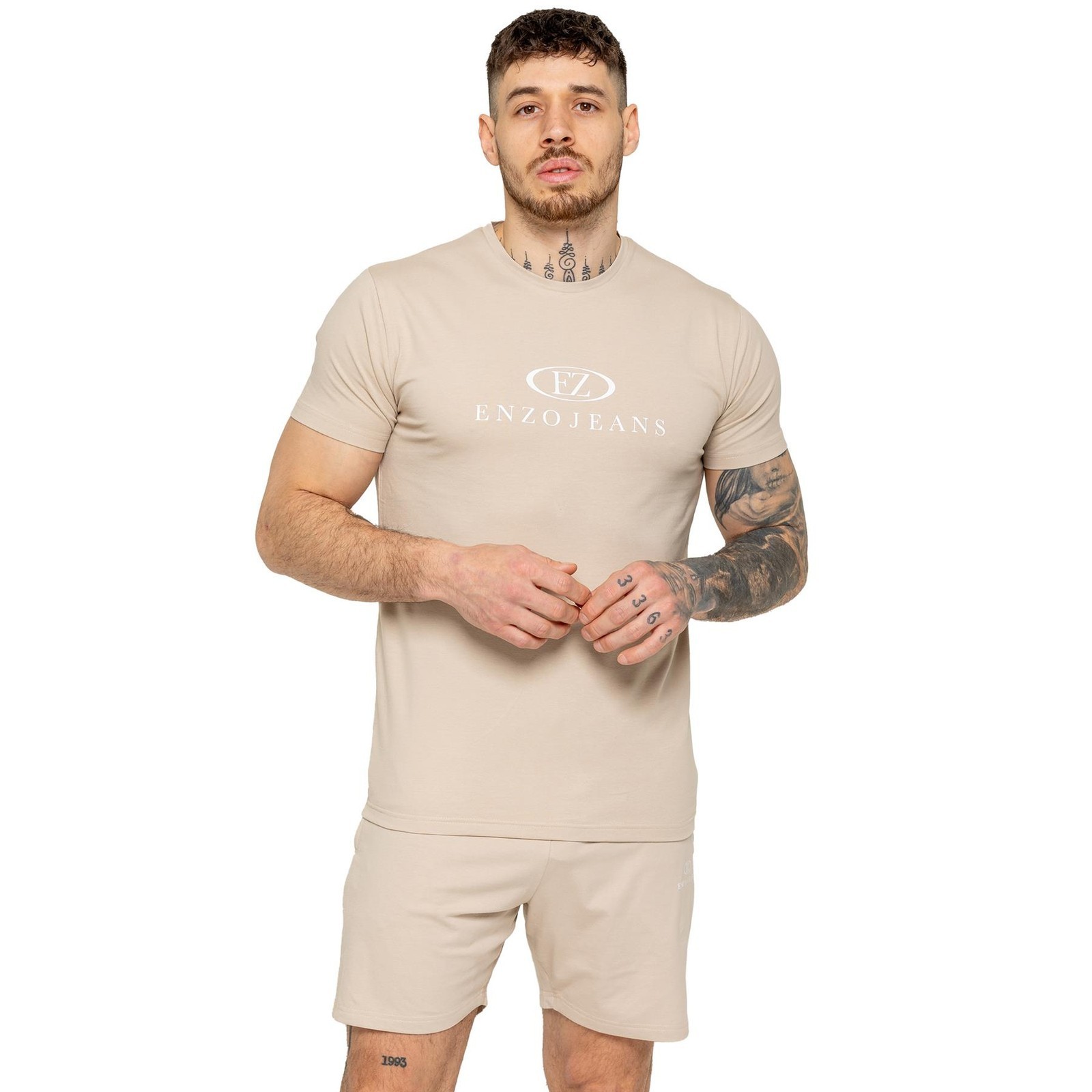 Enzo Mens T-shirt Short Sleeve Slim Fit Cotton Stretch Athletic Crew Neck Tee
