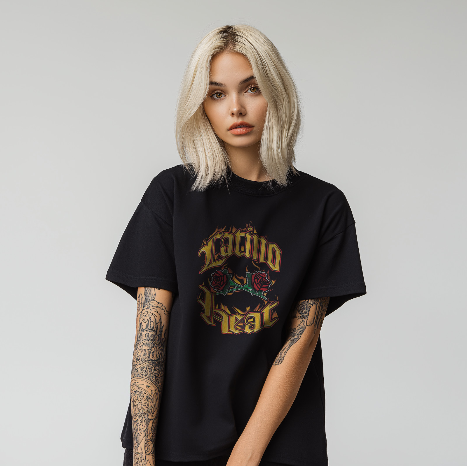 Latino Heat Shirt Chicano Style Flame Roses T-Shirt Hispanic Pride Tee A391