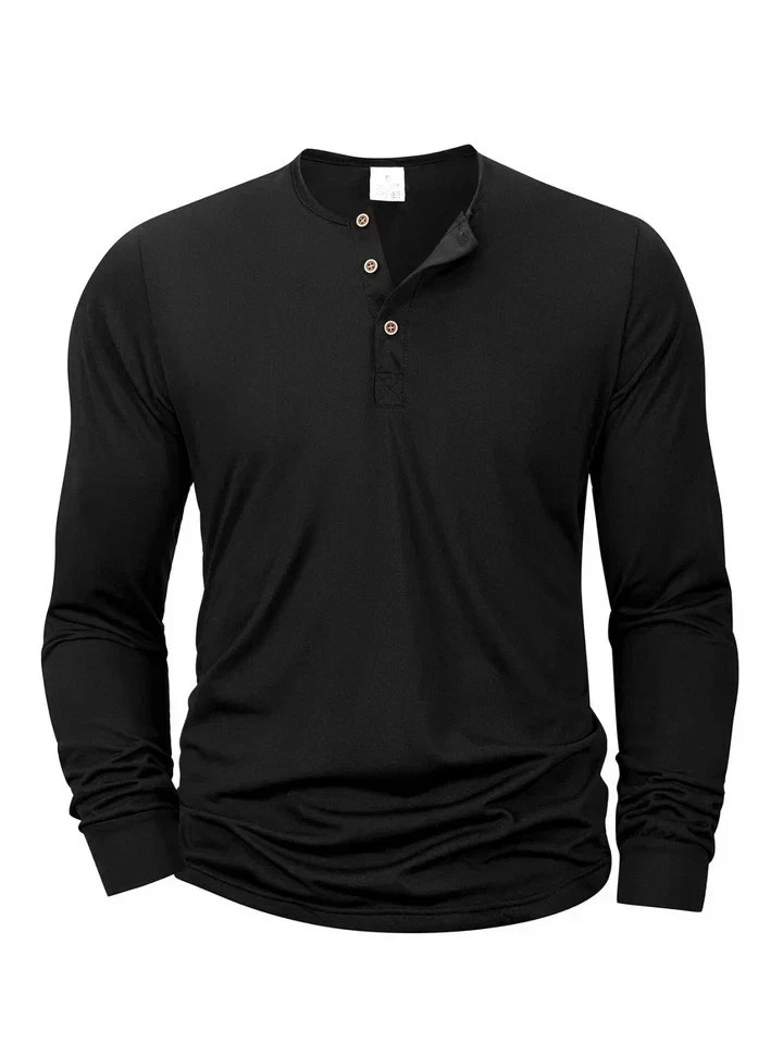 Mens Cotton Slim Fit Long Sleeve Henley T-Shirt Casual Button Tee Top Gym Gift
