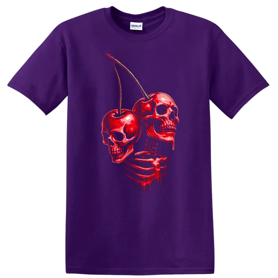 Skull Cherry Skeleton Graphic T Shirt Creepy Halloween Tee Art Design