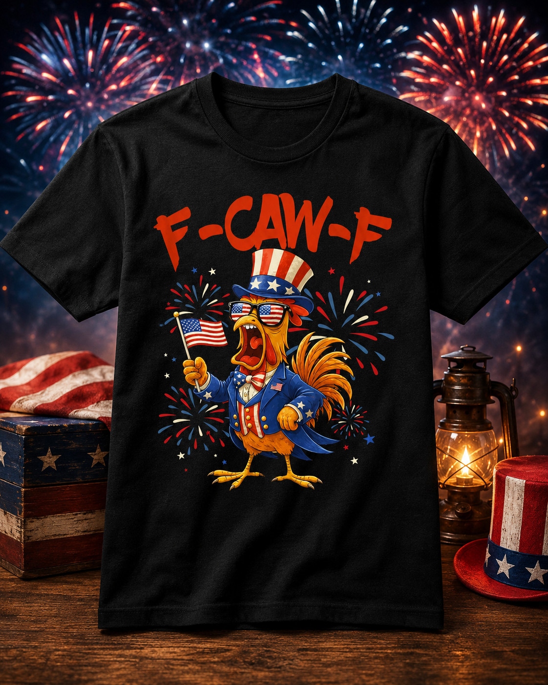 4th of July F-Caw-F Rooster Chicken T Shirt