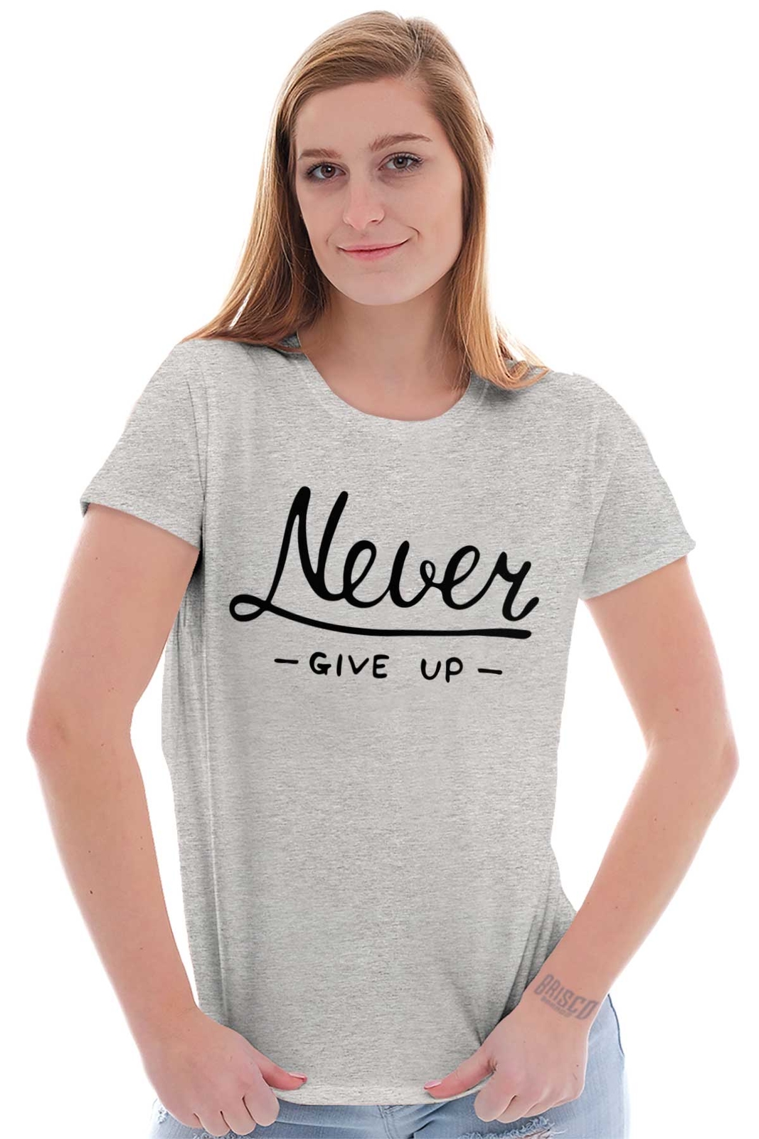 Never Give Up Fitness Gym Motivation Gift Graphic T Shirts for Women T-Shirts