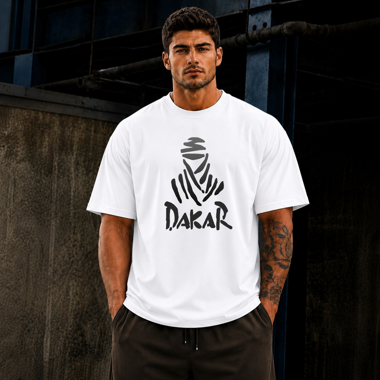 Men’s Desert Rally Inspired Oversized Heavyweight Graphic T-Shirt Streetwear Tee