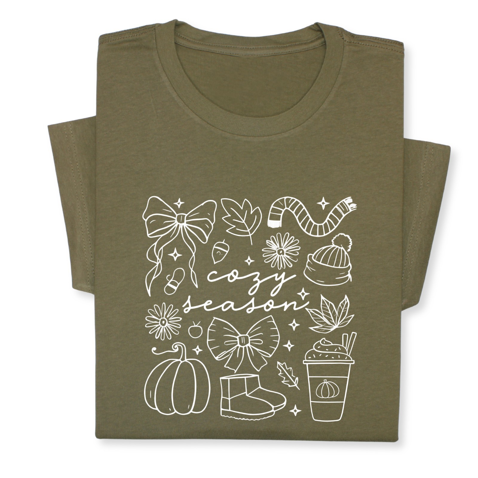 Cozy Season Fall Doodle T-Shirt, Pumpkin Coffee Autumn Graphic Tee