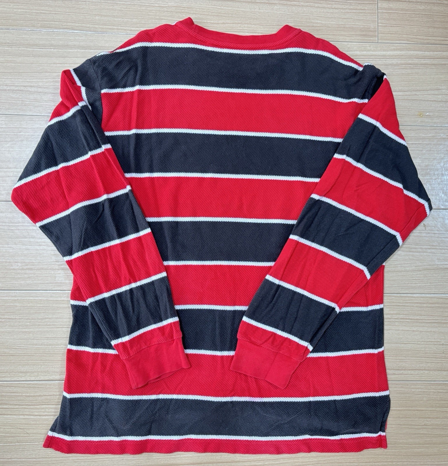 Vintage Guess Jeans Striped L/S Shirt Size L Red Black Cotton Made in USA 90s