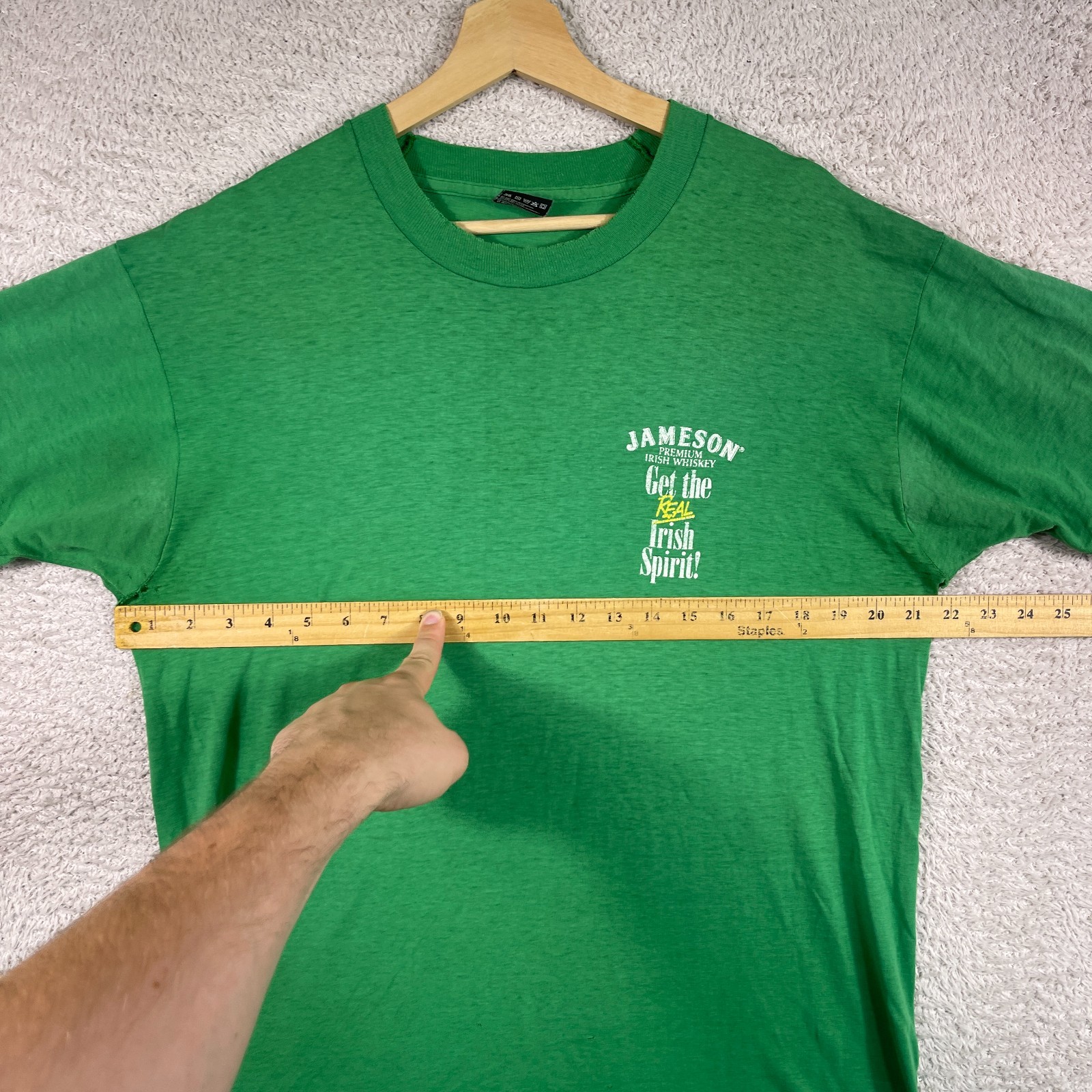 Vintage Jameson Whiskey T Shirt Adult Large Green Distressed Faded Thin USA 80’s