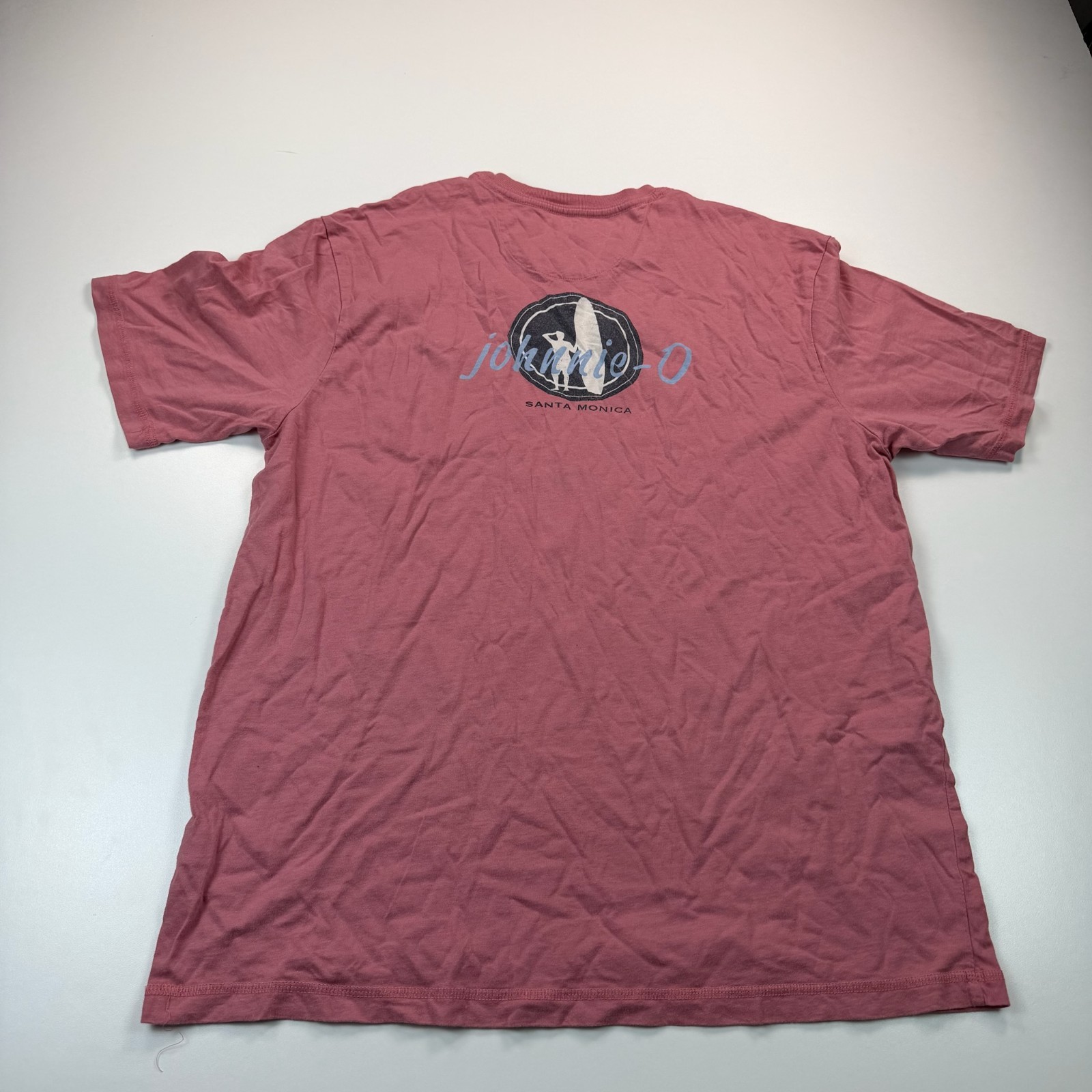 Johnnie O Graphic Shirt Mens Large Red Crew Neck Beach Pocket Preppy Casual
