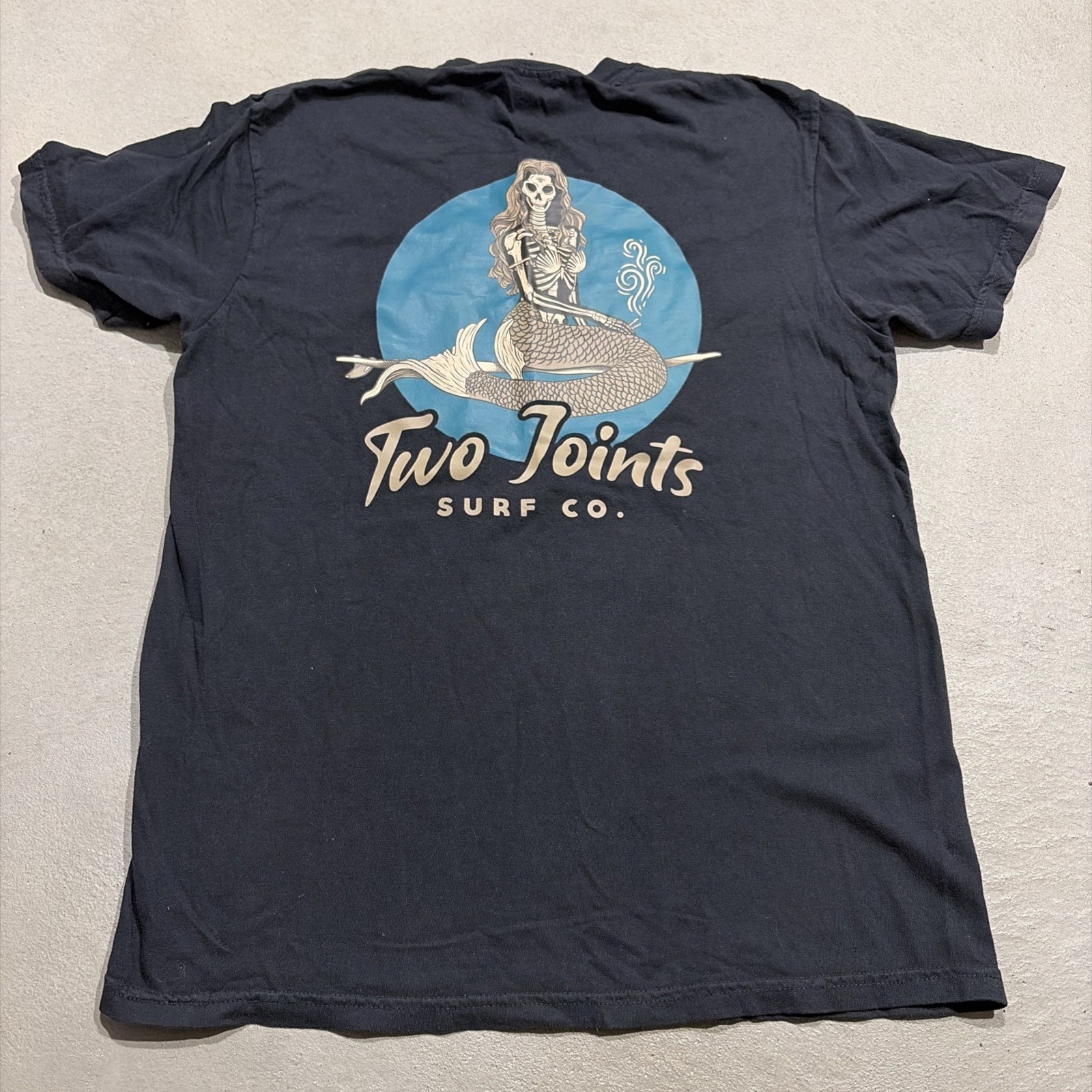 Two Joints Surf Co Shirt Mens Medium Skeleton Mermaid Pocket Tee Graphic Black