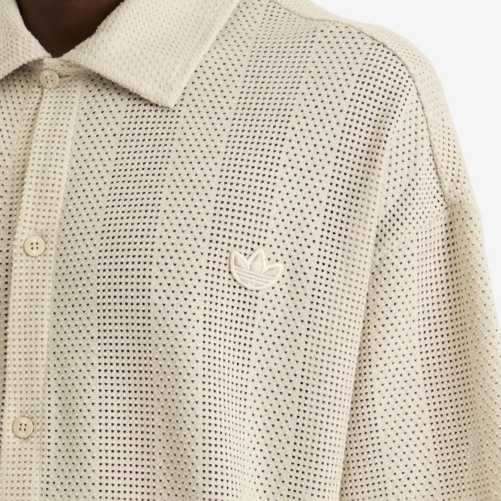 Adidas Shooting Button Down Cotton Knit Shirt ‘Wonder White’ – Size Medium (M)