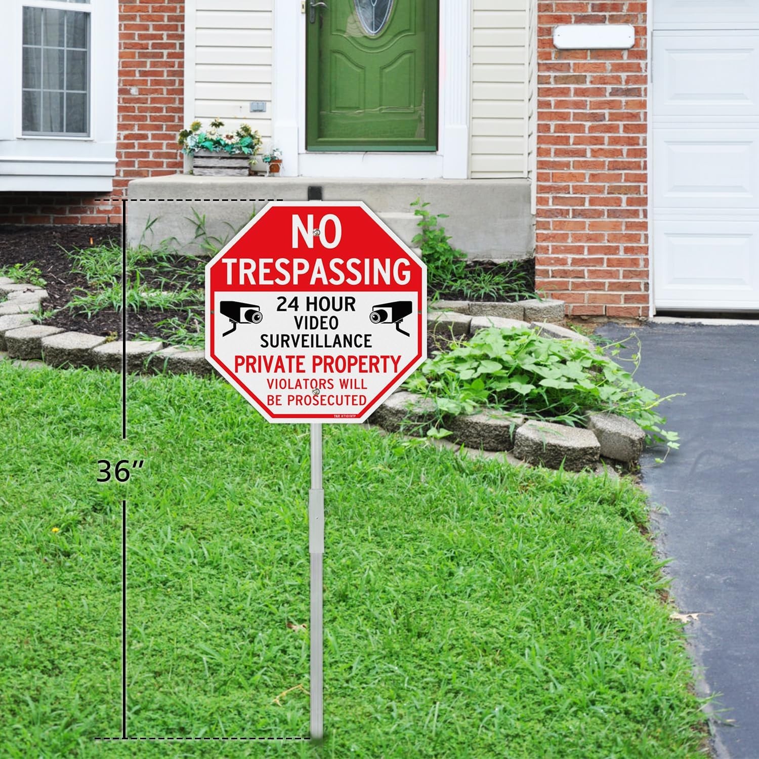 No Trespassing Sign 2PCS Private Property Video Surveillance with Stake for Yard