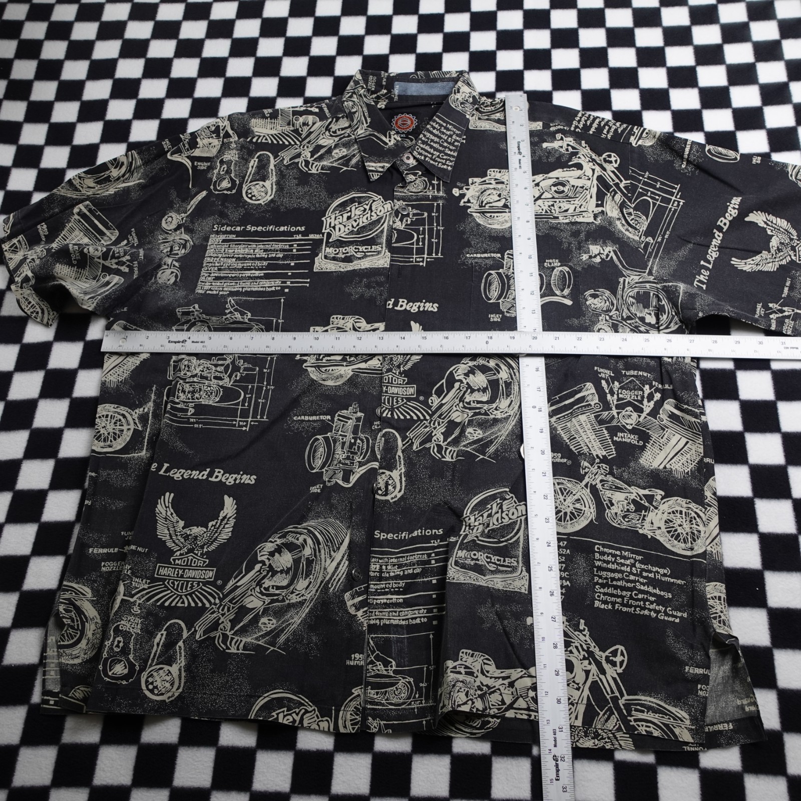 Vintage Harley Davison biker Hawaiian style all over print button up Shirt 2XL