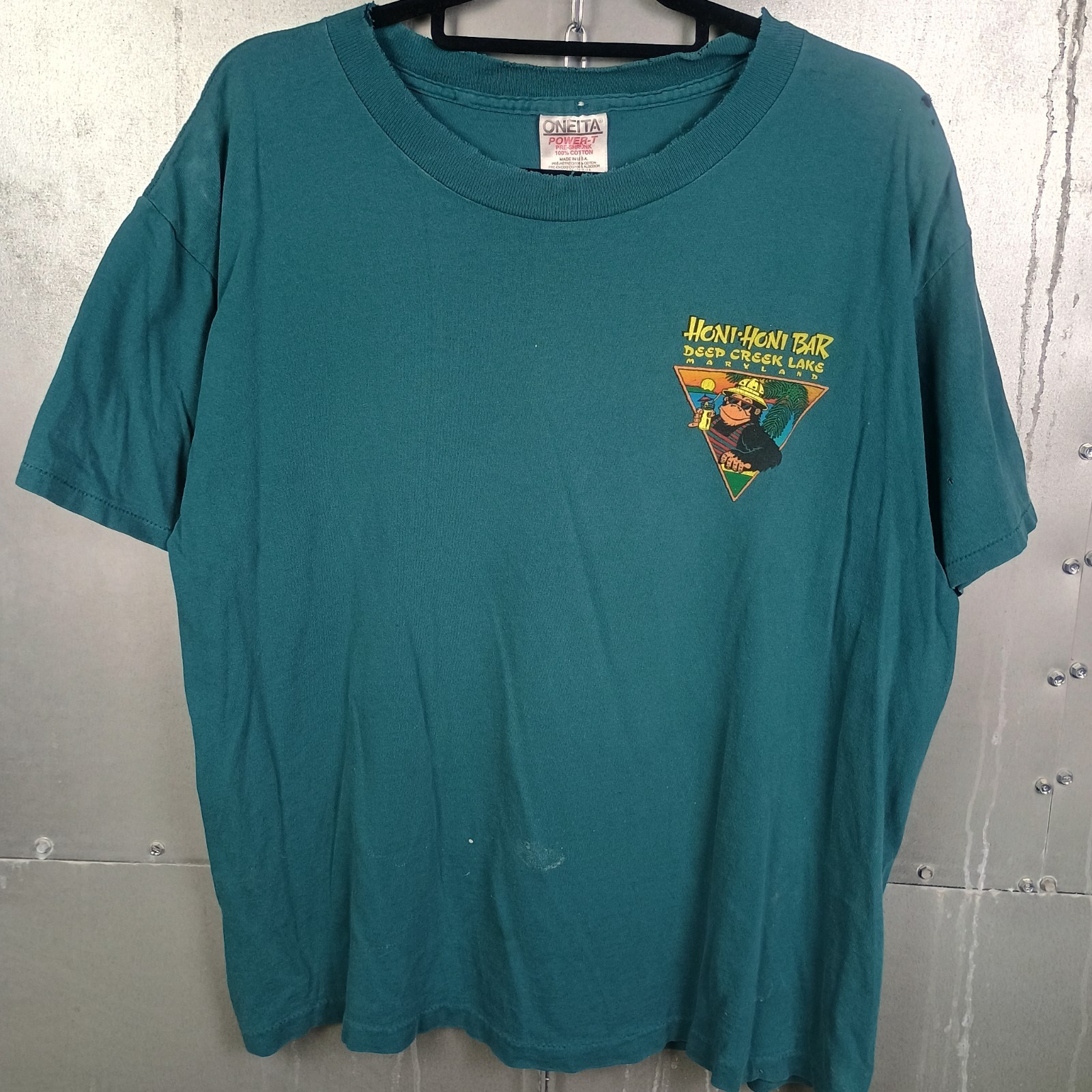 Honi Honi Deep Creek Maryland Vintage 90s Distressed Monkey Shirt Medium Faded
