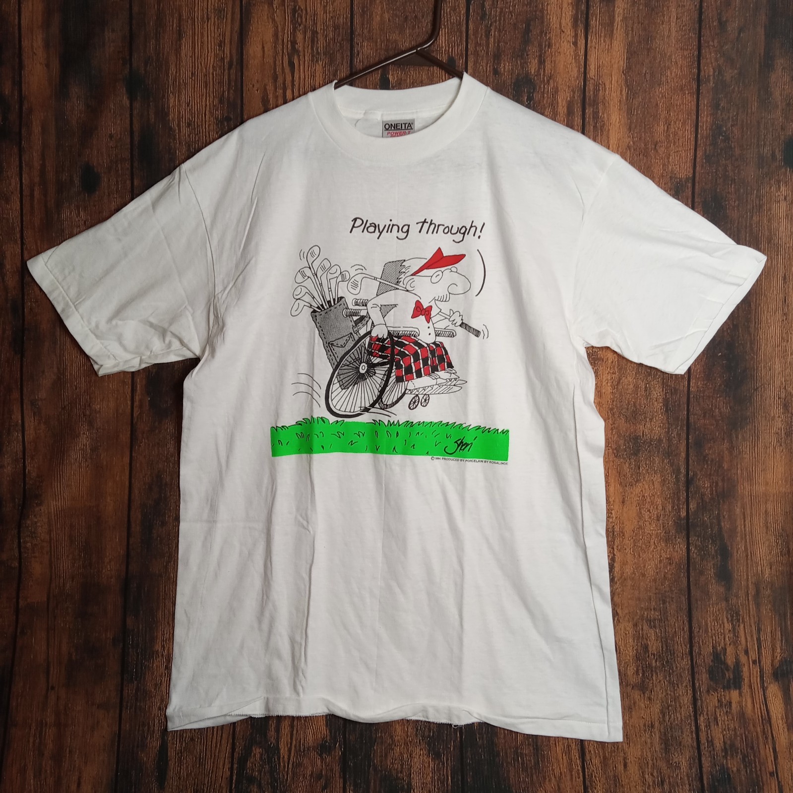 Oneita Power-T Vintage Single Stitch T-Shirt Old Man Golfing Large