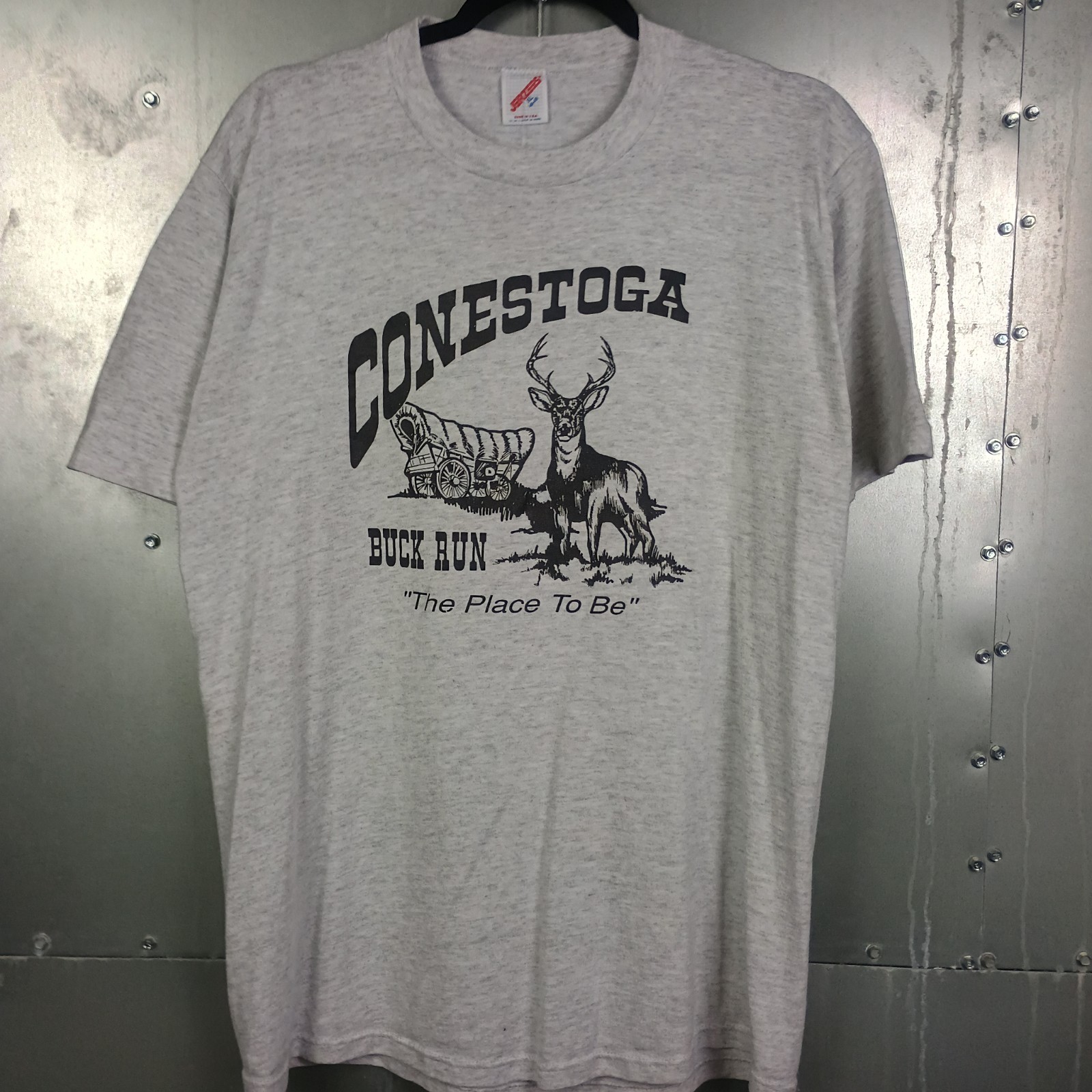 Conestoga Vintage 90s Wagon Deer Buck Run Country Western Summer Shirt Large