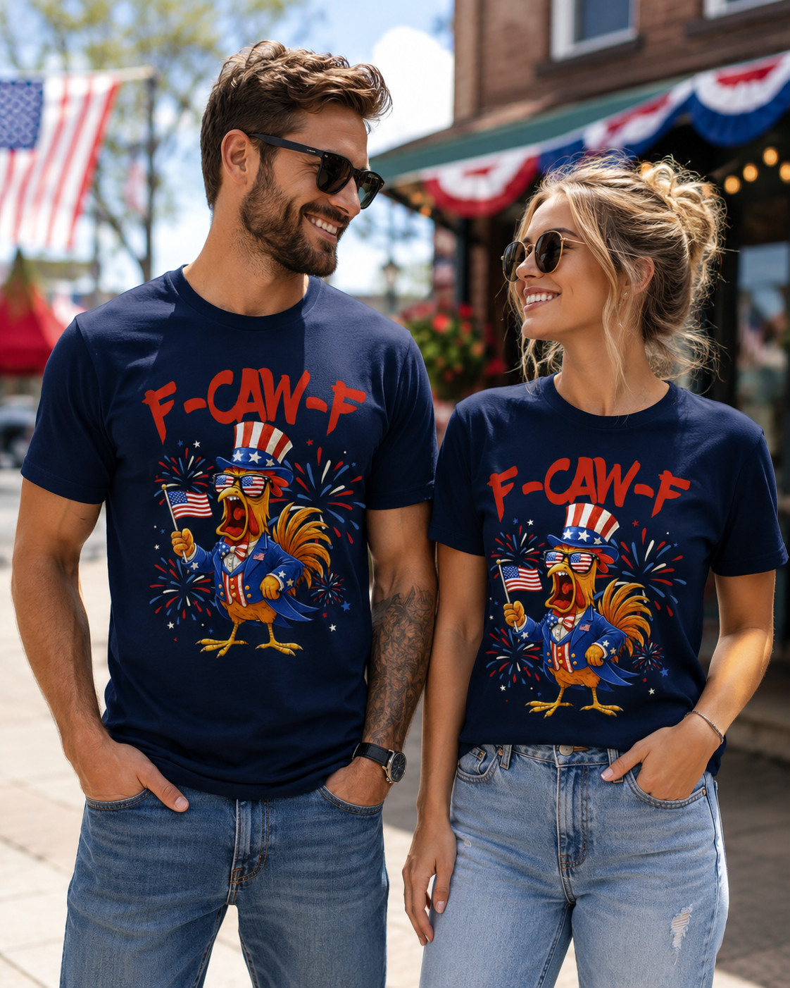 4th of July F-Caw-F Rooster Chicken T Shirt