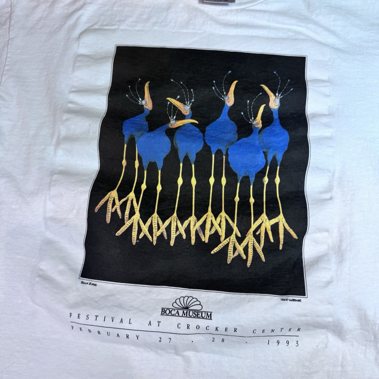 Vintage 90s Boca Museum Art Festival T Shirt Birds White 1993 Todd Warner XL