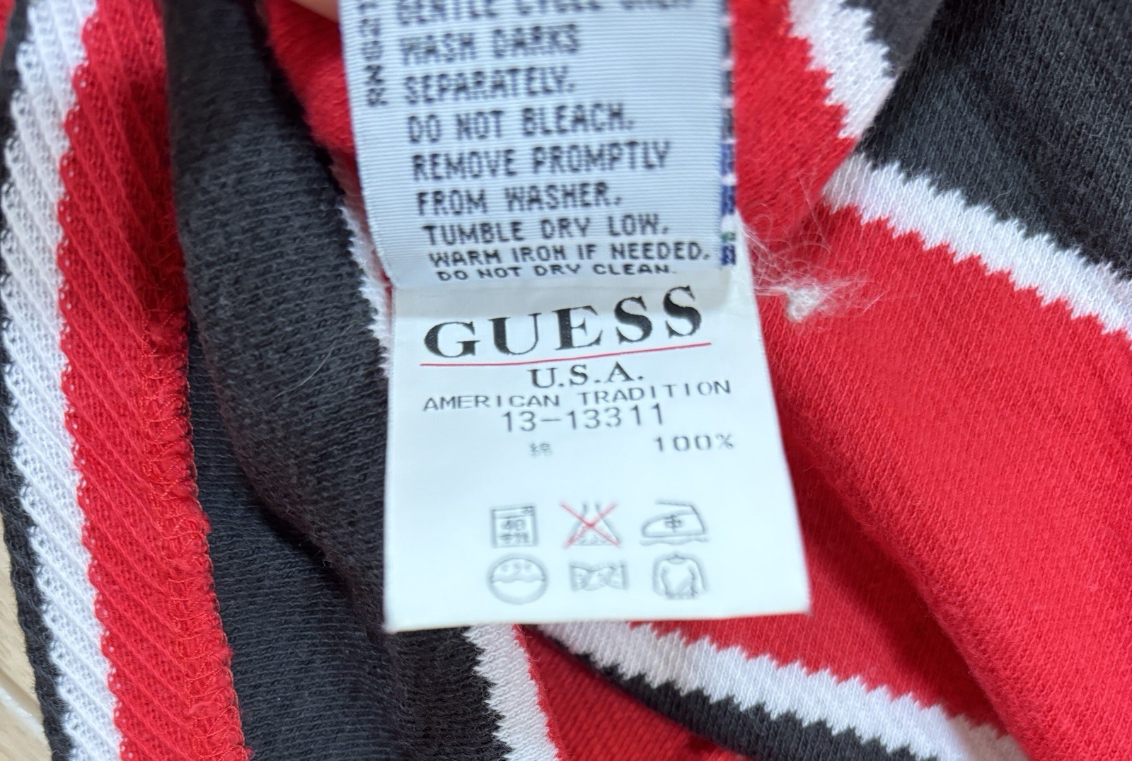 Vintage Guess Jeans Striped L/S Shirt Size L Red Black Cotton Made in USA 90s