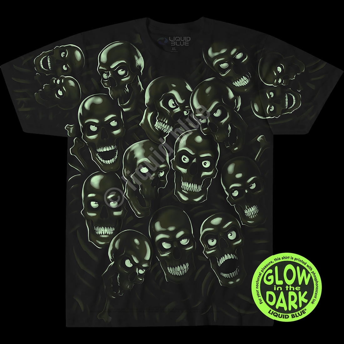 JUICY J STAY FLY-SKULL PILE-GLOWS IN DARK-Long Sleeve 2 Sided SHIRT Sz M- L RARE