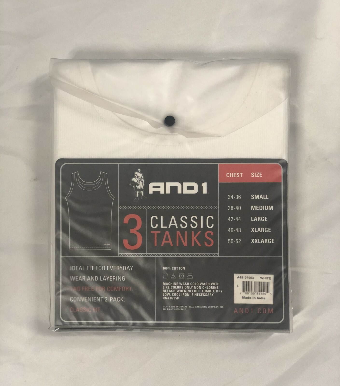 New AND1 Men’s 3 Pack Classic Ribbed Tanks A Shirts, White, Size LARGE Only