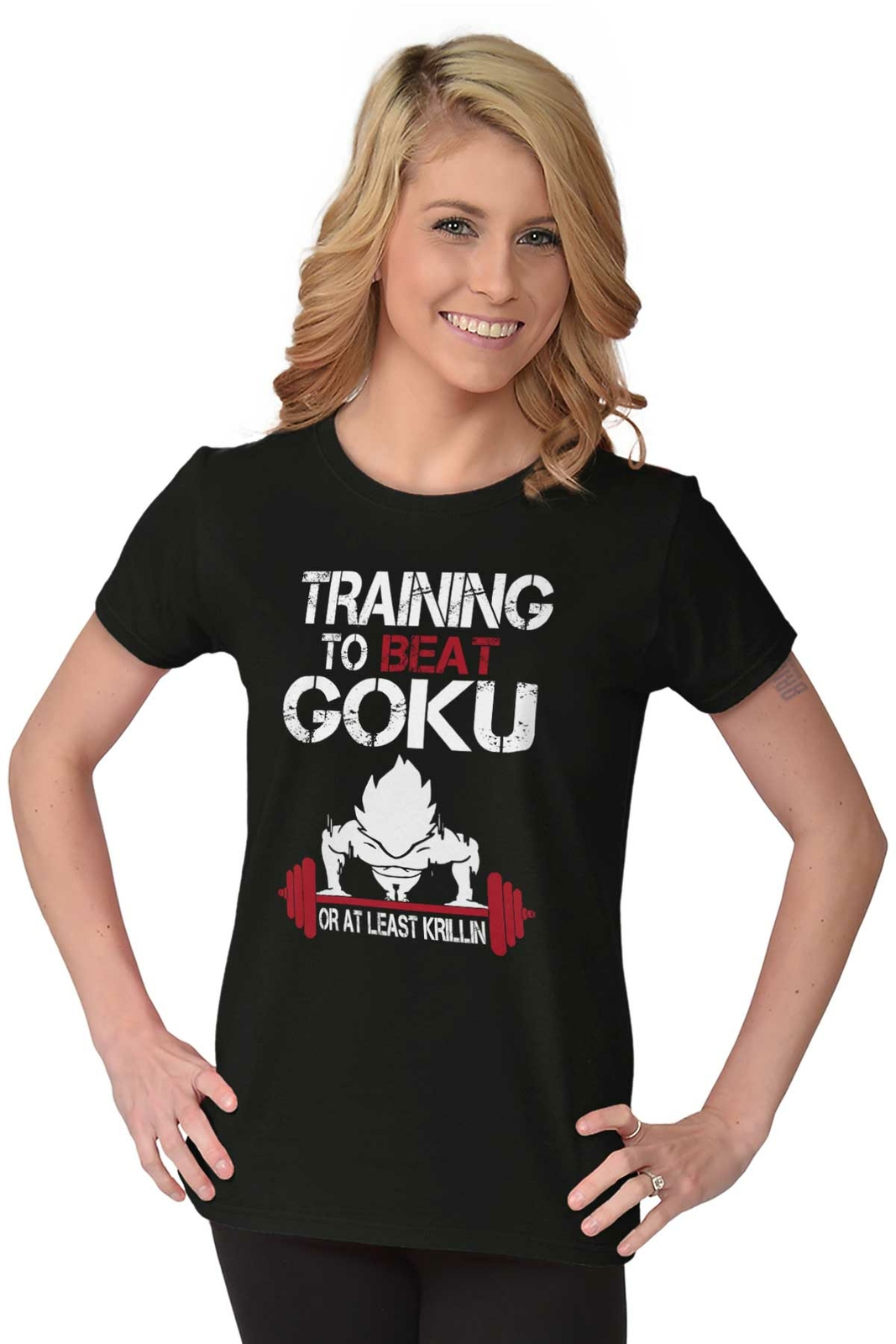 Anime Gym Workout Training to Beat Krillin Womens Top Junior Graphic Tee
