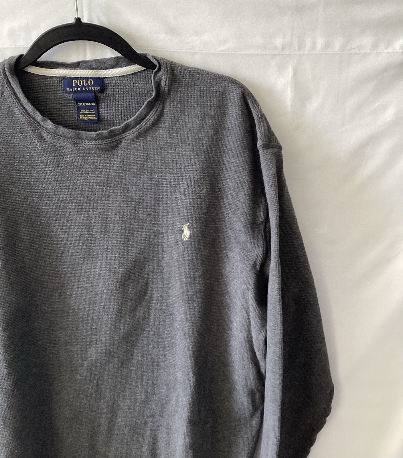 Polo Ralph Lauren Mens Sz 2XL Grey Waffle Knit Long Sleeve Crew Neck T-Shirt