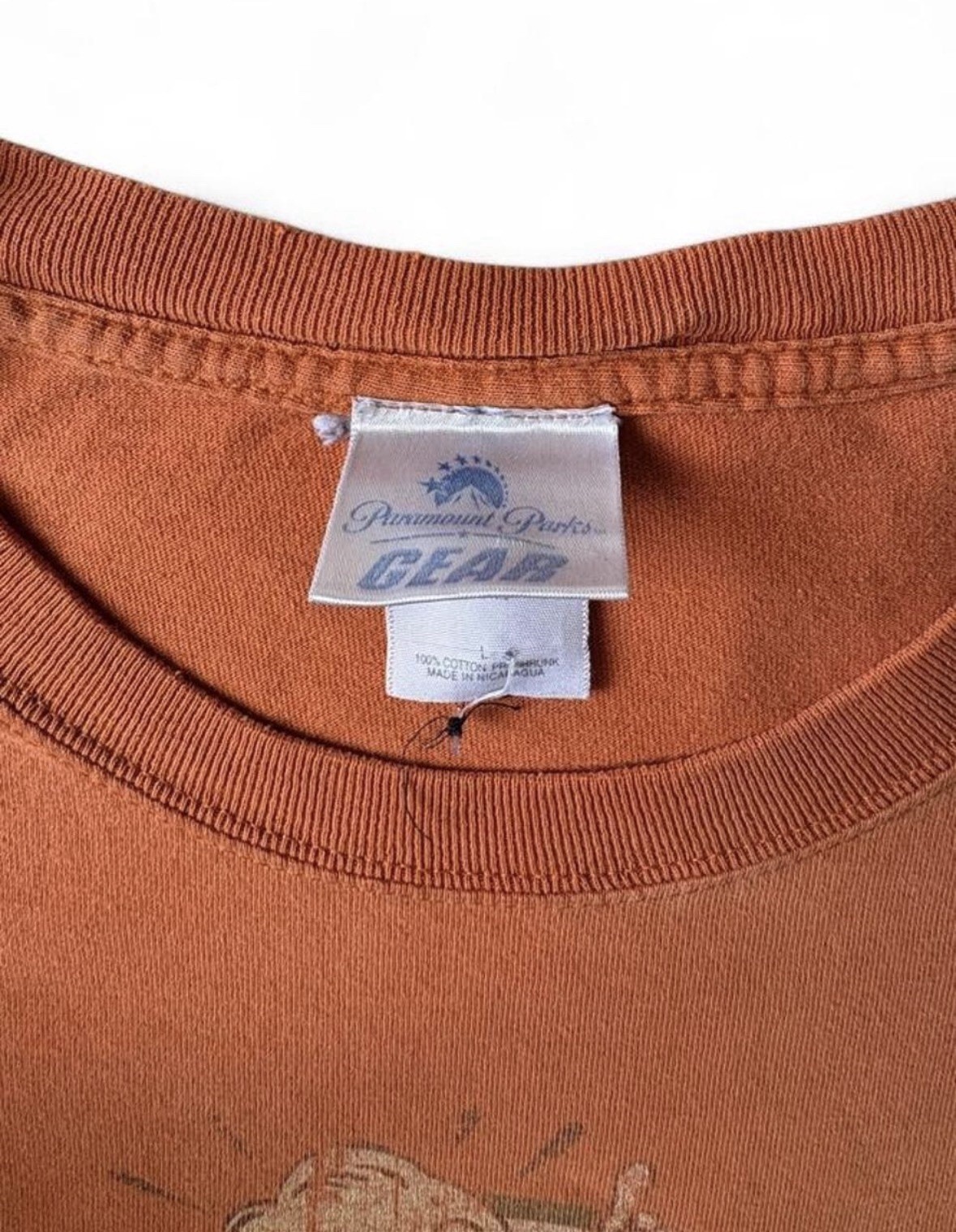 Paramount Parks Gear T-Shirt Men’s L Brown Double-Sided Graphic Crew Neck