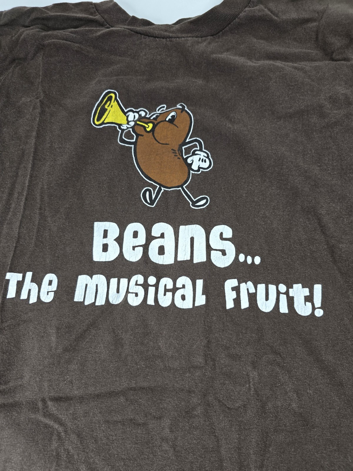 Vintage L Large 1990s Beans The Magical Fruit Graphic T-Shirt Brown Short Sleeve