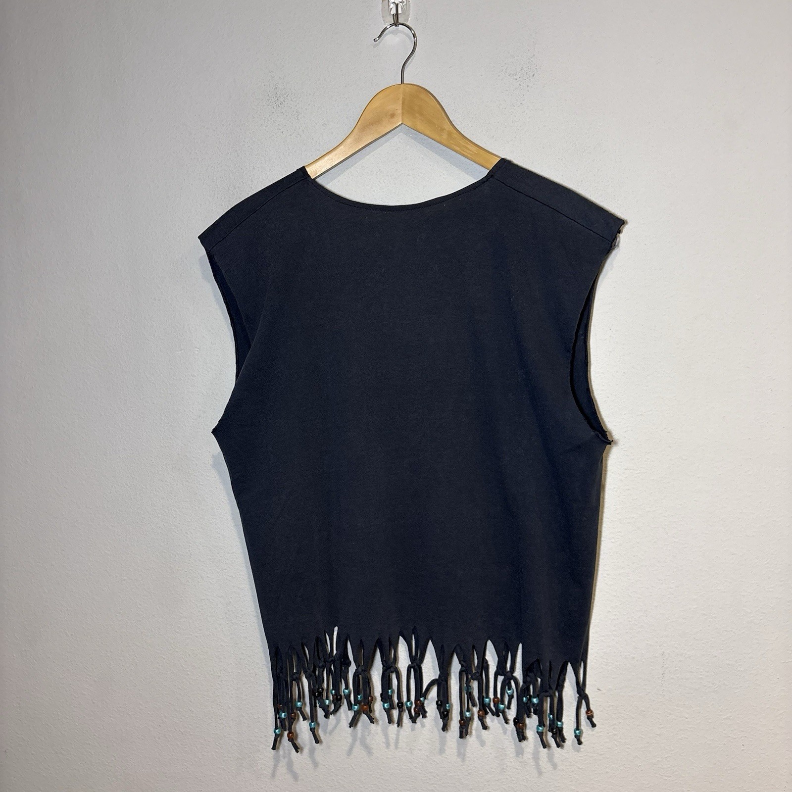 Rodeo PBR Fringe T-Shirt Mens L Black Beaded Native Style Vintage 90s Fringe USA