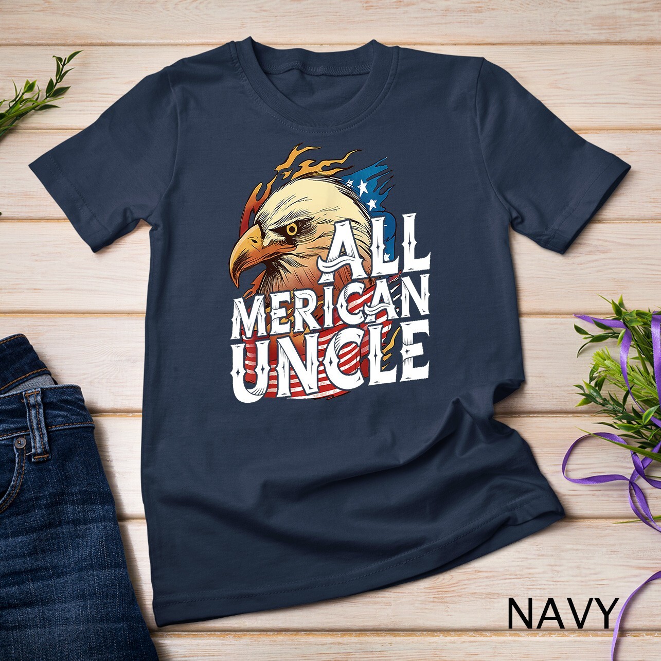 Mens All Merican Uncle 4th of July Day Eagle USA Flag American Unisex T-shirt